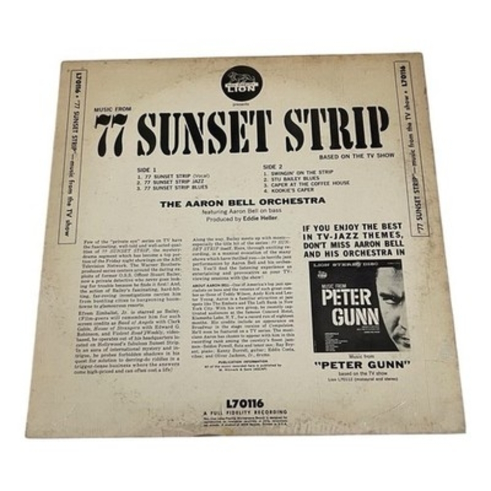 Music From 77 Sunset Strip LP Vinyl Aaron Bell Orchestra Lion L70116 Jazz TV - Picture 2 of 2